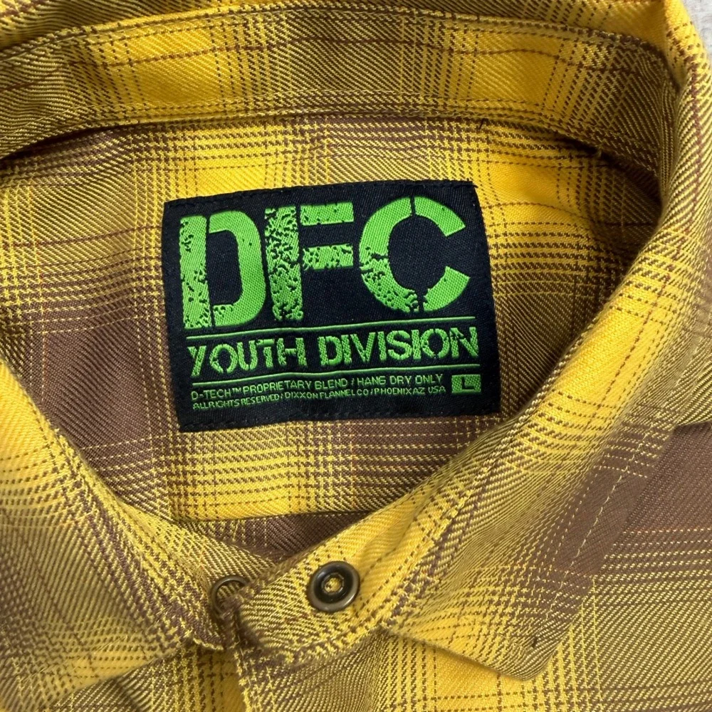 Dixxon Flannel Co Youth Division Yellow Brown Plaid D-Tech Shirt Size Large NWT